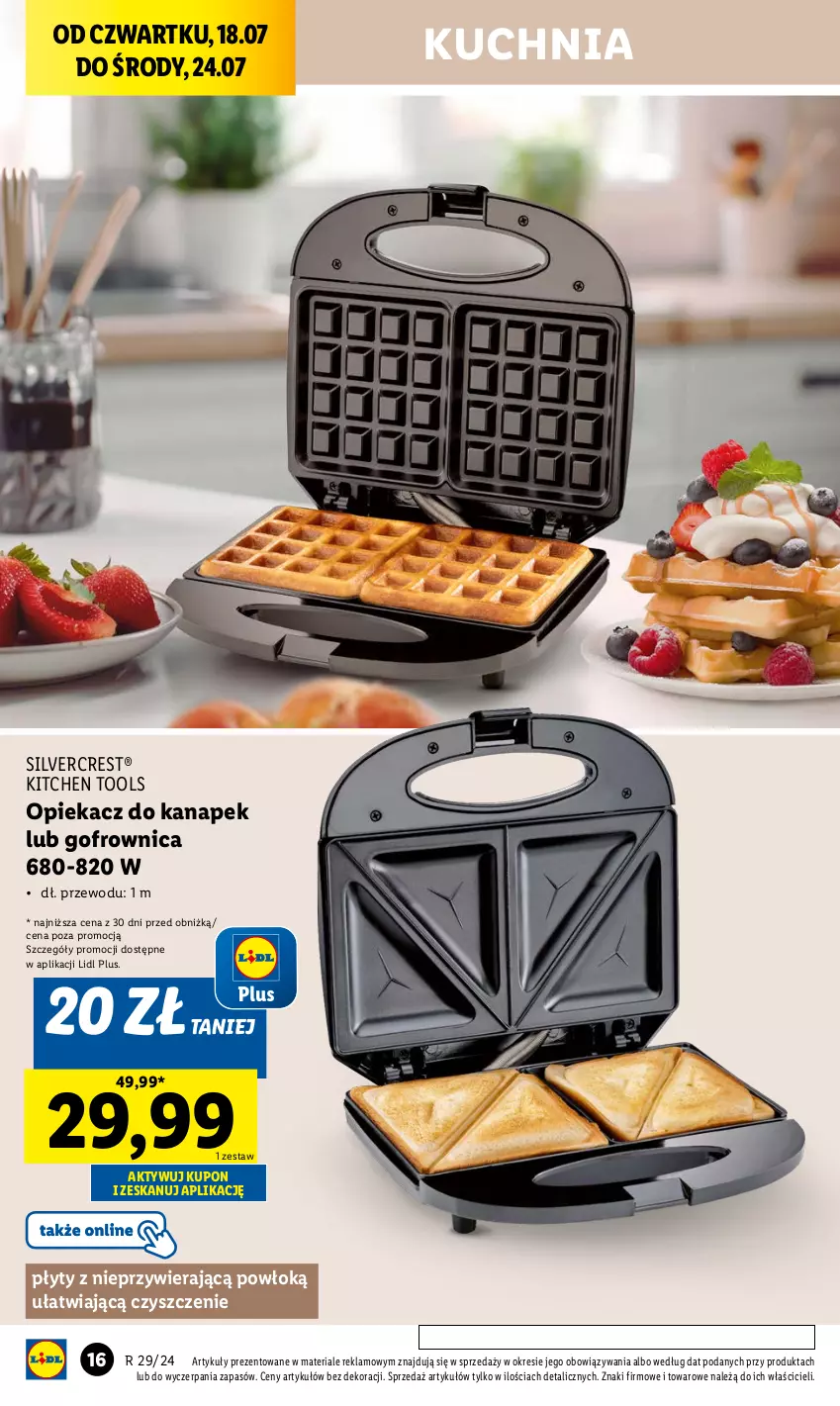 Gazetka promocyjna Lidl - GAZETKA - ważna 15.07 do 21.07.2024 - strona 16 - produkty: Gofrownica, Kuchnia, Opiekacz do kanapek, Silvercrest