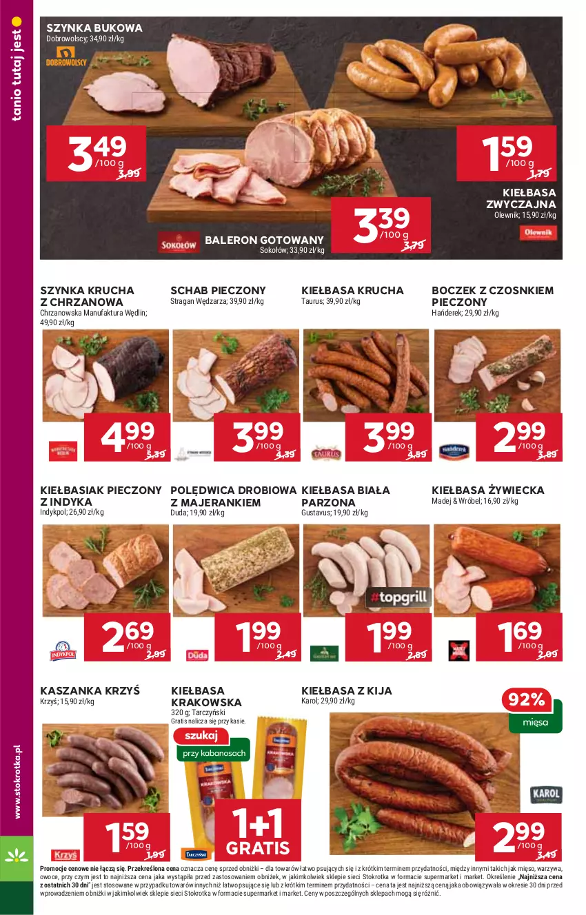 Gazetka promocyjna Stokrotka - Supermarket - ważna 24.07 do 30.07.2025 - strona 10 - produkty: Basia, Boczek, Chrzan, Duda, Fa, Gra, Kasza, Kaszanka, Kiełbasa, Kiełbasa biała, Kiełbasa krakowska, Kiełbasa krucha, Mięso, Olewnik, Owoce, Piec, Polędwica, Schab pieczony, Sok, Sokołów, Szynka, Tarczyński, Warzywa