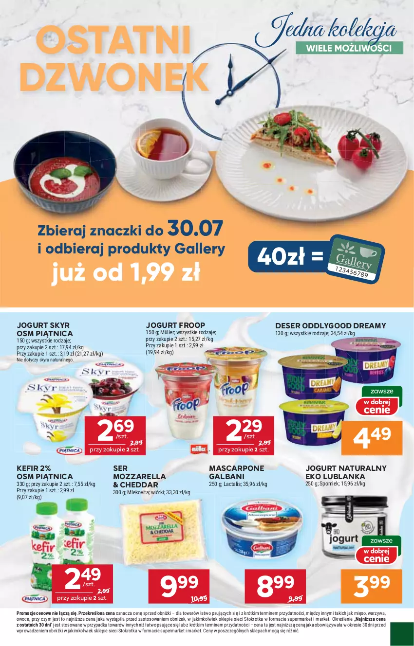 Gazetka promocyjna Stokrotka - Supermarket - ważna 24.07 do 30.07.2025 - strona 15 - produkty: Cheddar, Deser, Dzwonek, Galbani, Jogurt, Jogurt naturalny, Kefir, Mascarpone, Mięso, Mleko, Mlekovita, Mozzarella, Müller, Owoce, Piątnica, Ser, Warzywa