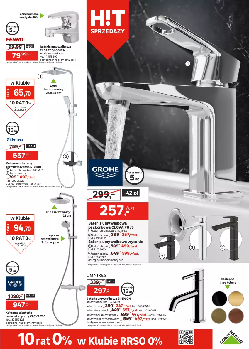 Gazetka promocyjna Leroy Merlin - Gazetka Leroy Merlin - ważna 30.12.2024 do 21.01.2025 - strona 3 - produkty: Bateria, Bateria umywalkowa, Listwa, Lustro, Reflektor, Ser, Słupek, Sok, Szafka, Szafka pod umywalkę, Termos, Umywalka