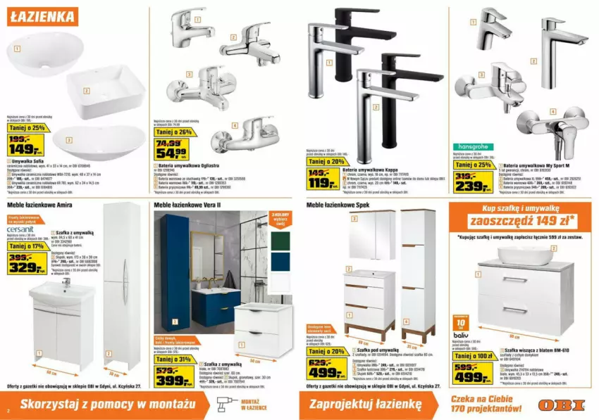 Gazetka promocyjna Obi - ważna 24.01 do 13.02.2024 - strona 2 - produkty: Bateria, Bateria umywalkowa, Fa, Gra, Grohe, Kawa, Lakier, Meble, Meble łazienkowe, Por, Słupek, Sok, Sport, Szafa, Szafka, Szal, Tera, Umywalka