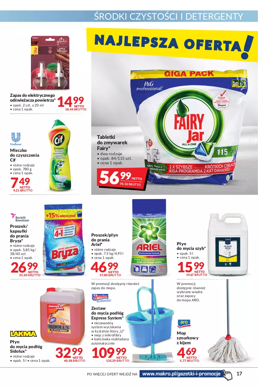 Gazetka promocyjna Makro - [Oferta promocyjna] Artykuły spożywcze i przemysłowe - ważna 27.12.2021 do 05.01.2022 - strona 17 - produkty: Ariel, Bryza, Cif, Fa, Fairy, Kapsułki do prania, Kije, Mleczko, Mop, Płyn do mycia, Płyn do mycia podłóg, Płyn do prania, Sidolux, Tablet