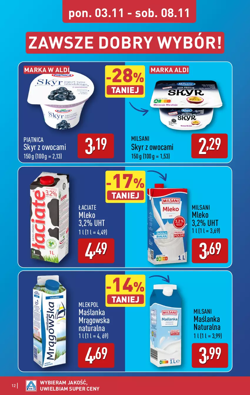 Gazetka promocyjna Aldi - Pełna oferta - ważna 03.11 do 08.11.2025 - strona 12 - produkty: Maślanka, Mleko, Piątnica