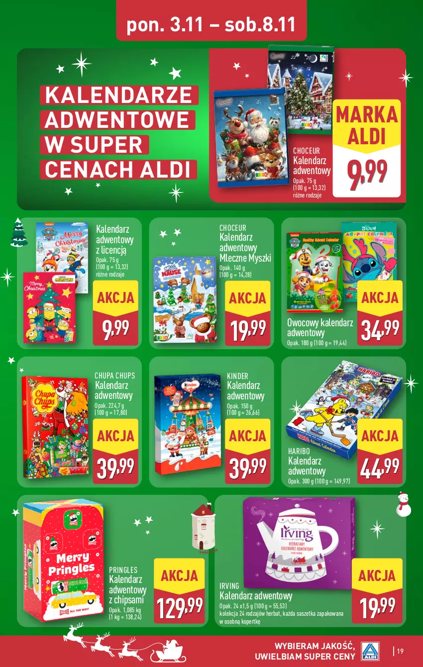 Gazetka promocyjna Aldi - Pełna oferta - ważna 03.11 do 08.11.2025 - strona 19 - produkty: Chupa Chups, Haribo, Irving, Kalendarz, Kalendarz adwentowy, Kinder, Mysz, Pringles