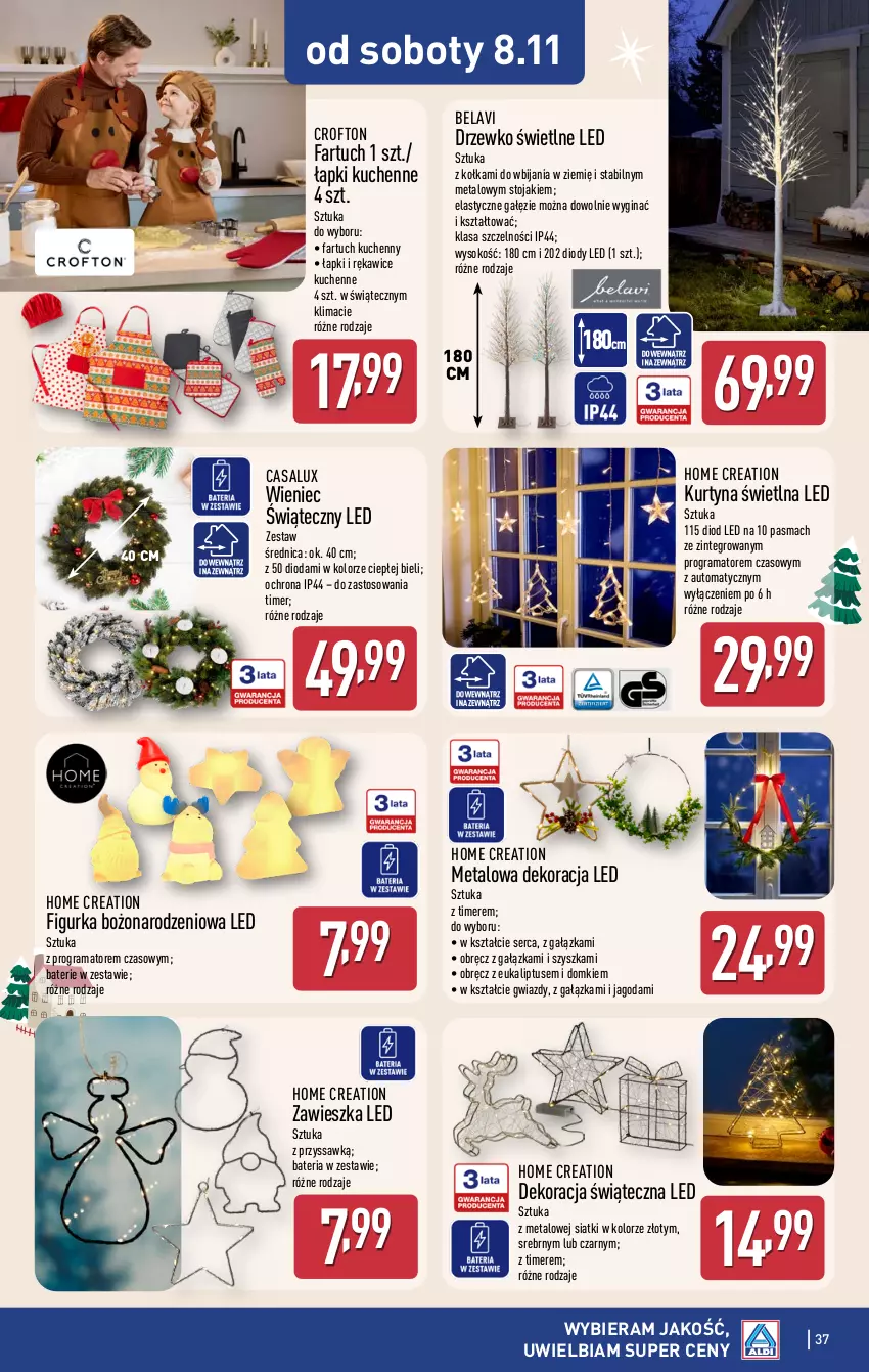 Gazetka promocyjna Aldi - Pełna oferta - ważna 03.11 do 08.11.2025 - strona 37 - produkty: Bateria, Dekoracja LED, Dekoracja świąteczna, Fa, Fartuch kuchenny, Gin, Gra, Rama, Rękawice, Ser, Sok, Stojak, Wieniec