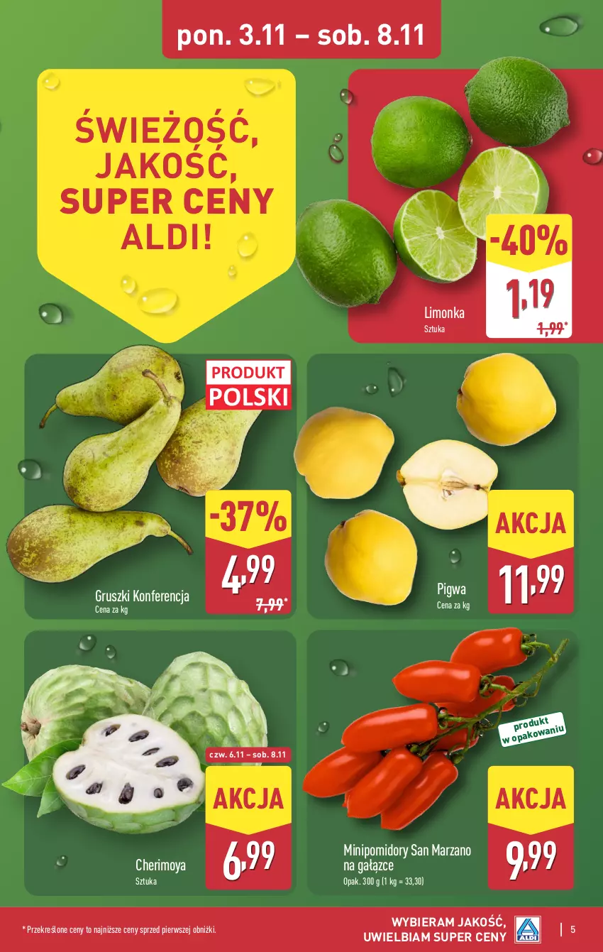 Gazetka promocyjna Aldi - Pełna oferta - ważna 03.11 do 08.11.2025 - strona 5 - produkty: Gruszki, Limonka, Pomidory