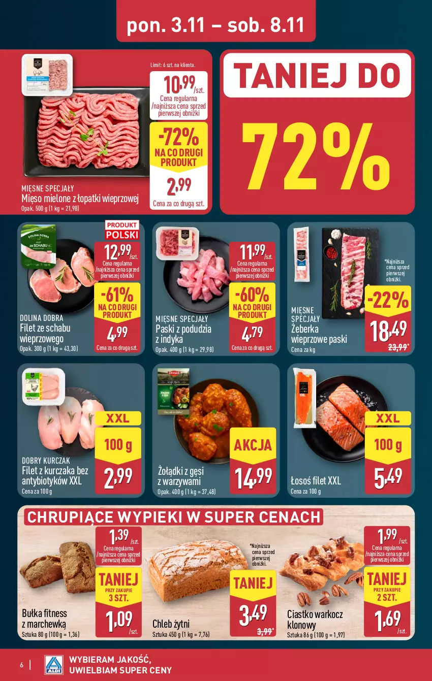 Gazetka promocyjna Aldi - Pełna oferta - ważna 03.11 do 08.11.2025 - strona 6 - produkty: Bułka, Bułka fitness, Chleb, Koc, Kurczak, Mięsne specjały, Mięso, Mięso mielone, Mięso mielone z łopatki wieprzowej, Warzywa