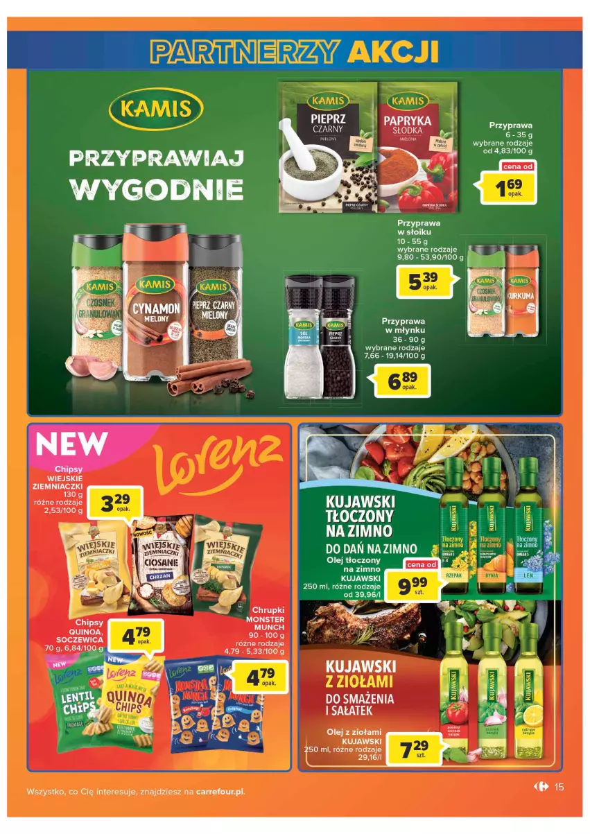 Gazetka promocyjna Carrefour - Gazetka Carrefour - ważna 08.02 do 28.02.2022 - strona 15 - produkty: Chrupki, Fa, Kujawski, Monster Munch, Olej, Sałat