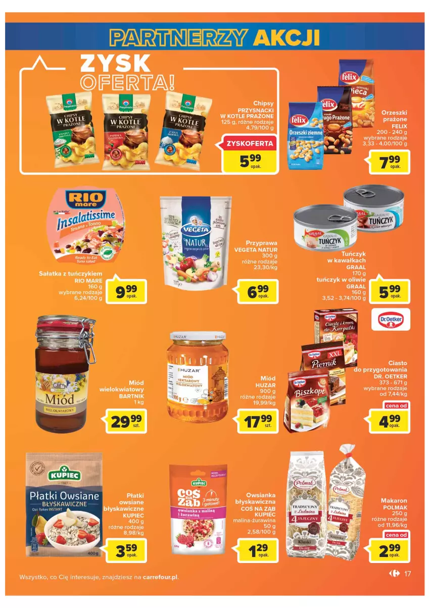 Gazetka promocyjna Carrefour - Gazetka Carrefour - ważna 08.02 do 28.02.2022 - strona 17 - produkty: Chipsy, Dr. Oetker, Fa, Felix, Gra, Graal, Kawa, LG, Olma, Orzeszki, Owsianka, Płatki owsiane, Przysnacki, Rio Mare, Sałat, Sałatka, Ser, Tuńczyk, Vegeta, Vegeta Natur