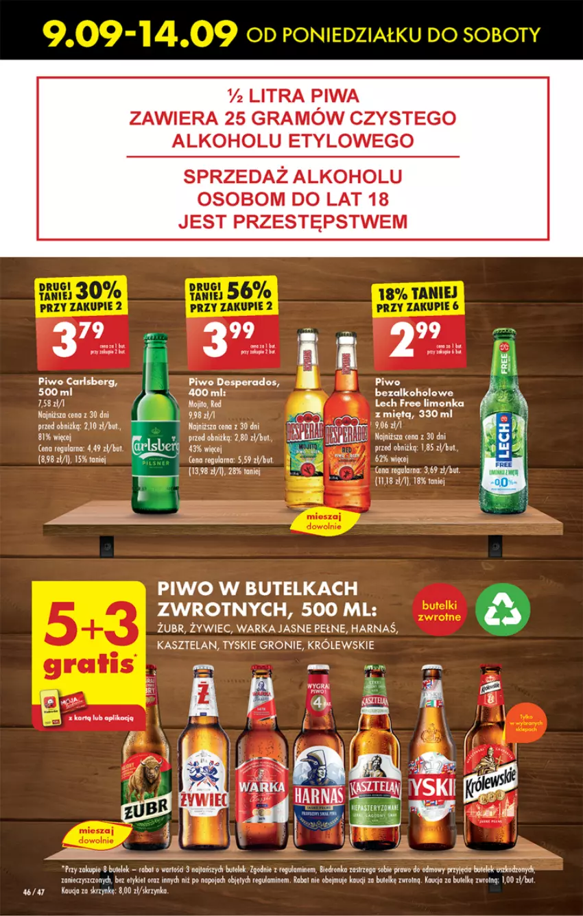 Gazetka promocyjna Biedronka - Od poniedzialku - ważna 09.09 do 14.09.2024 - strona 56 - produkty: Carlsberg, Desperados, Gra, Harnaś, Kasztelan, Królewski, LG, Limonka, Piwa, Piwo, Ser, Tyskie, Warka