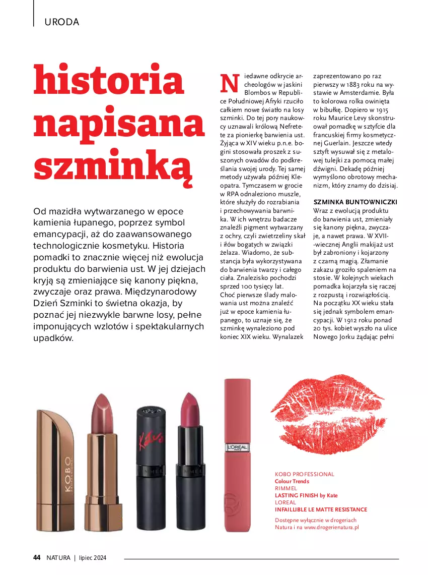 Gazetka promocyjna Drogerie Natura - Gazetka Drogerie Natura - ważna 01.07 do 31.07.2024 - strona 44 - produkty: Dźwig, Fa, Finish, Gin, Guerlain, Inka, Isana, KOBO, Makijaż, Mus, Olej, Piec, Por, Szminka