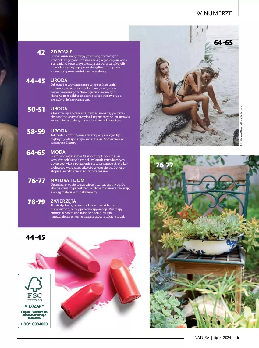 Gazetka promocyjna Drogerie Natura - Gazetka Drogerie Natura - ważna 01.07 do 31.07.2024 - strona 5 - produkty: Bikini, Brzoskwinie, Gres, Makijaż, Moda, Ogród, Owoce, Piec, Top, Zdrowie, Zwierzęta