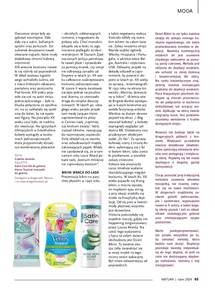 Gazetka promocyjna Drogerie Natura - Gazetka Drogerie Natura - ważna 01.07 do 31.07.2024 - strona 65 - produkty: Bikini, Ekrany, Fa, Gillette, Golarka, Gra, Kawa, Kombinezon, Kostium, LG, Moda, Mus, Obraz, Olej, Piec, Półka, Pończochy, Por, Sati, Słoiczki, Stanik, Top, Tropical, Venus