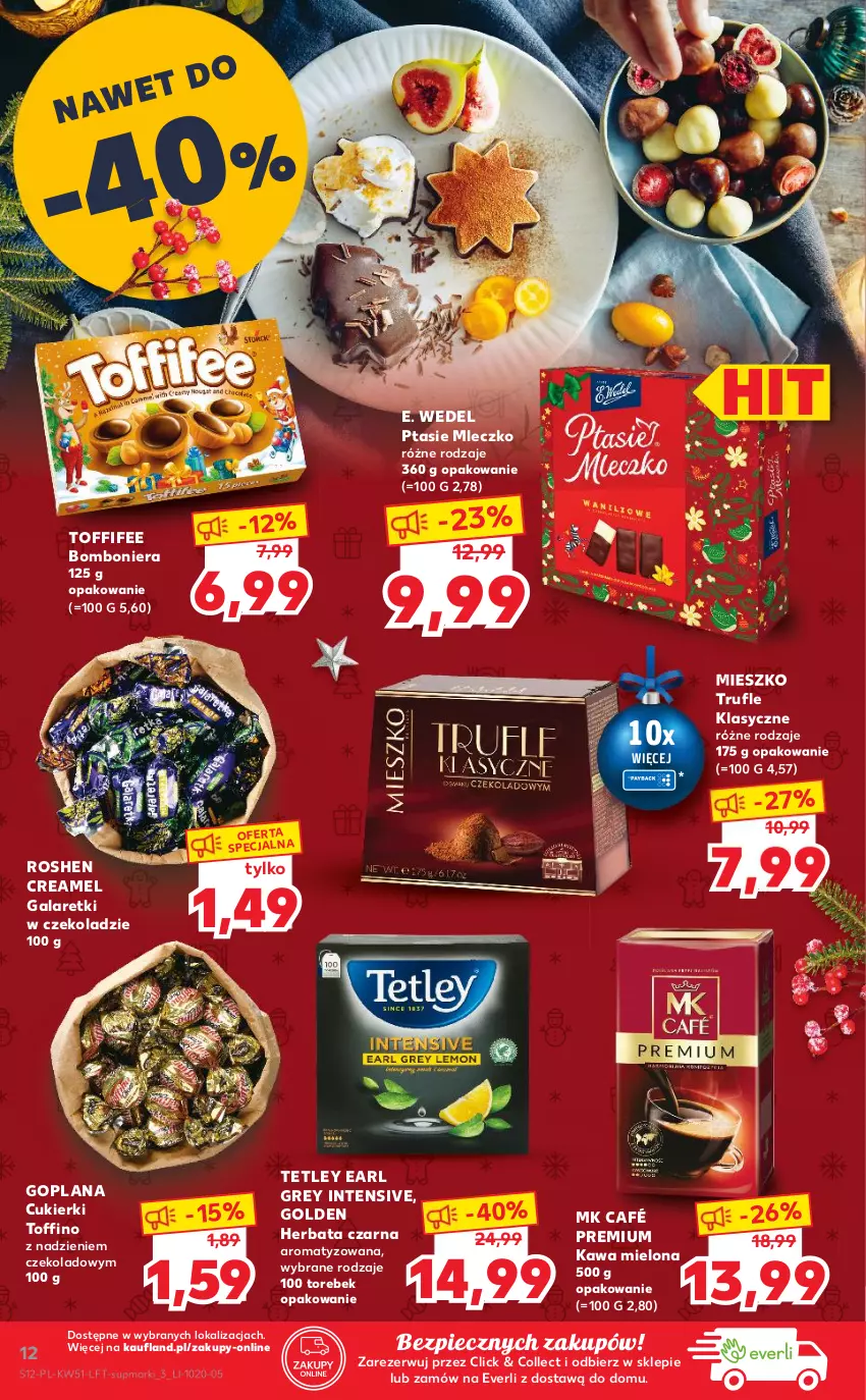 Gazetka promocyjna Kaufland - OFERTA TYGODNIA - ważna 22.12 do 28.12.2021 - strona 12 - produkty: Bomboniera, Cukier, Cukierki, E. Wedel, Earl Grey, Gala, Galaretki, Goplana, Herbata, Herbata czarna, Kawa, Kawa mielona, LANA, Mleczko, Piec, Ptasie mleczko, Tetley, Toffifee, Toffino