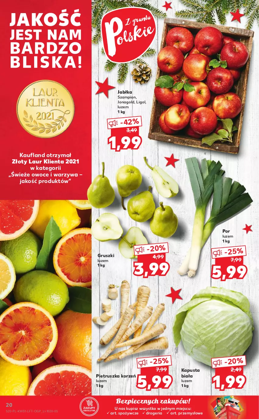 Gazetka promocyjna Kaufland - OFERTA TYGODNIA - ważna 22.12 do 28.12.2021 - strona 20 - produkty: Gruszki, Jabłka, Jonagold, Laur, Ligol, Owoce, Piec, Pietruszka, Por, Szampion, Warzywa