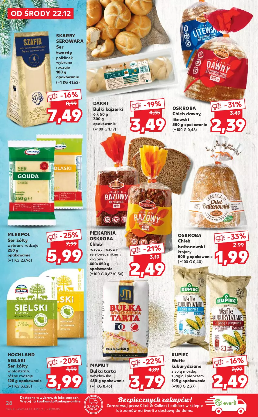 Gazetka promocyjna Kaufland - OFERTA TYGODNIA - ważna 22.12 do 28.12.2021 - strona 28 - produkty: Bułka, Bułka tarta, Chleb, Hochland, Kupiec, Piec, Pieprz, Ser, Tarta, Wafle