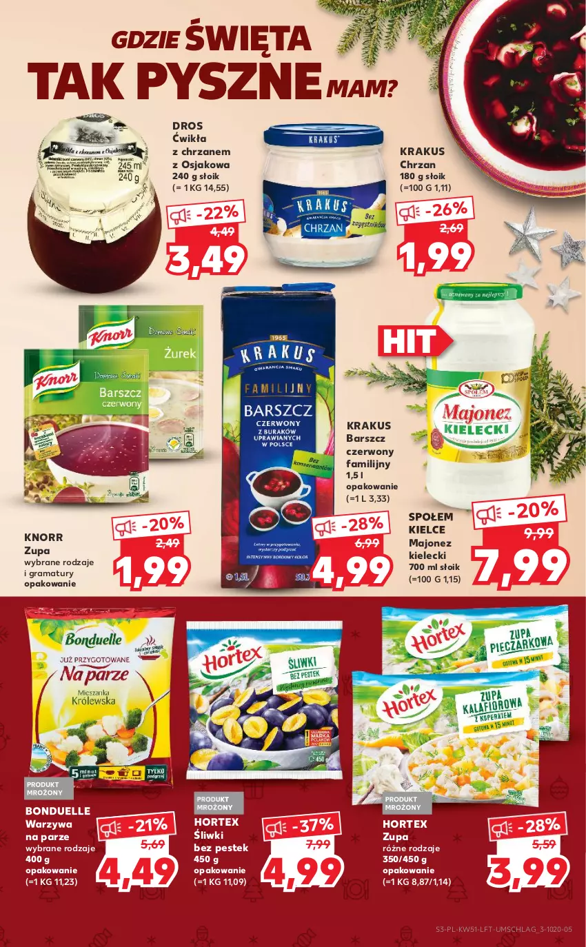 Gazetka promocyjna Kaufland - OFERTA TYGODNIA - ważna 22.12 do 28.12.2021 - strona 3 - produkty: Bonduelle, Chrzan, Fa, Gra, Hortex, Knorr, Krakus, Majonez, Rama, Stek, Warzywa, Zupa