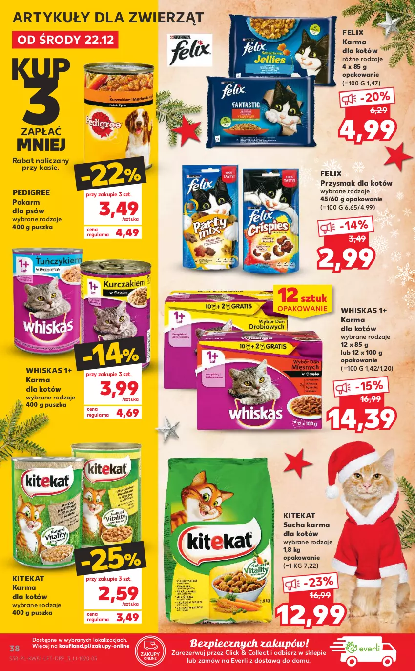 Gazetka promocyjna Kaufland - OFERTA TYGODNIA - ważna 22.12 do 28.12.2021 - strona 38 - produkty: Felix, KiteKat, Pedigree, Piec, Sucha karma, Whiskas