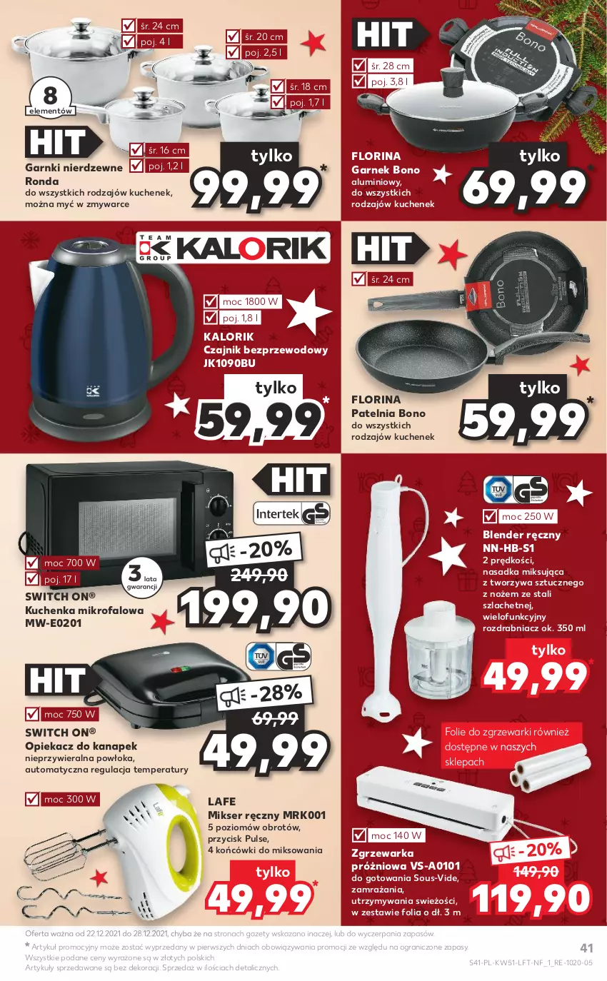 Gazetka promocyjna Kaufland - OFERTA TYGODNIA - ważna 22.12 do 28.12.2021 - strona 41 - produkty: Blender, Blender ręczny, Czajnik, Fa, Garnek, Gra, Kuchenka mikrofalowa, Mikser, Mikser ręczny, Noż, Opiekacz do kanapek, Patelnia, Rozdrabniacz, Ser, Warka