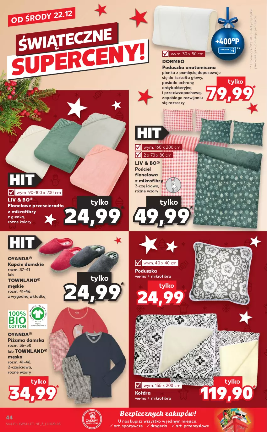 Gazetka promocyjna Kaufland - OFERTA TYGODNIA - ważna 22.12 do 28.12.2021 - strona 44 - produkty: Atomic, Kapcie, Kołdra, Piec, Piżama, Poduszka, Pościel, Pościel flanelowa, Prześcieradło, Wełna