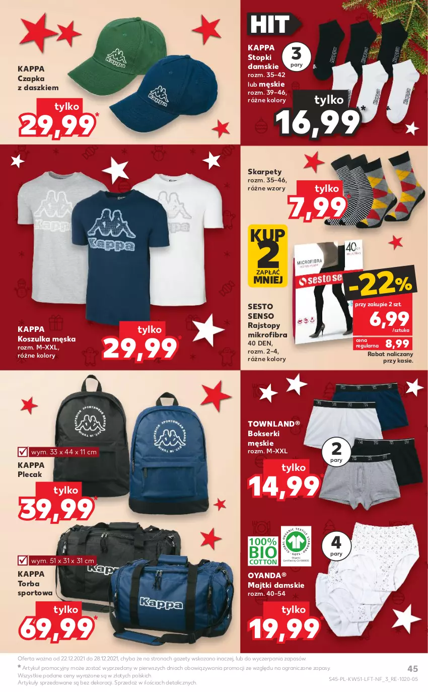 Gazetka promocyjna Kaufland - OFERTA TYGODNIA - ważna 22.12 do 28.12.2021 - strona 45 - produkty: Bokserki, Czapka, Gra, Karp, Kosz, Koszulka, Majtki, Plecak, Por, Rajstopy, Ser, Sport, Top, Torba