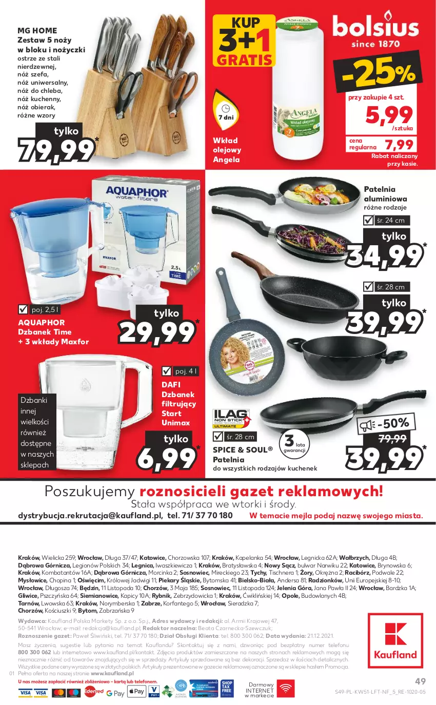 Gazetka promocyjna Kaufland - OFERTA TYGODNIA - ważna 22.12 do 28.12.2021 - strona 49 - produkty: Aquaphor, Chleb, Dres, Dzbanek, Dzbanek filtrujący, Fa, Gra, Inka, Noż, Nóż do chleba, Nóż uniwersalny, Nożyczki, Olej, Patelnia, Sos, Telefon, Top, Wkład olejowy