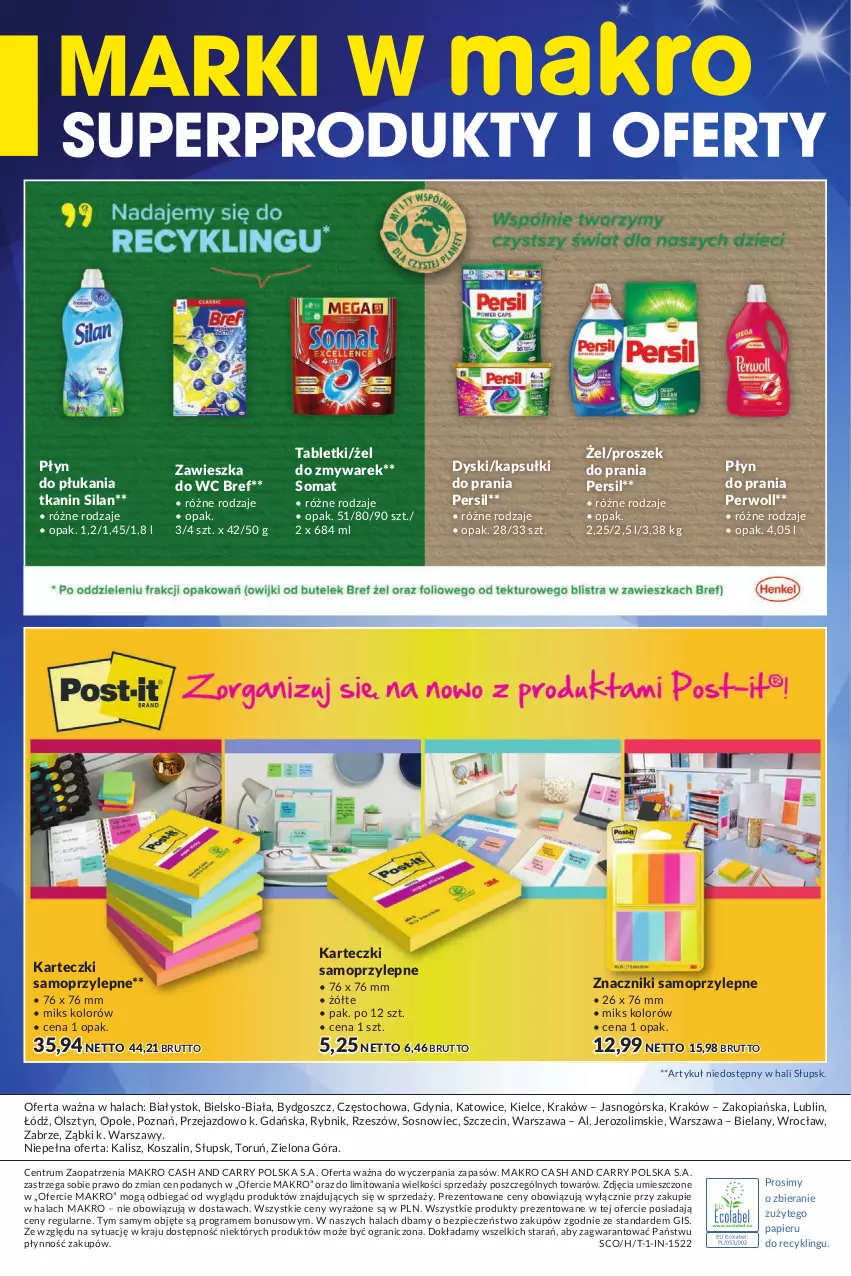 Gazetka promocyjna Makro - [Oferta specjalna] Marki w MAKRO - ważna 12.07 do 25.07.2022 - strona 8 - produkty: Bref, Gra, Kapsułki do prania, Karteczki samoprzylepne, Kosz, Mop, Papier, Persil, Perwoll, Piec, Płyn do płukania, Płyn do prania, Proszek do prania, Rum, Silan, Somat, Sos, Szal, Tablet, Zawieszka do wc