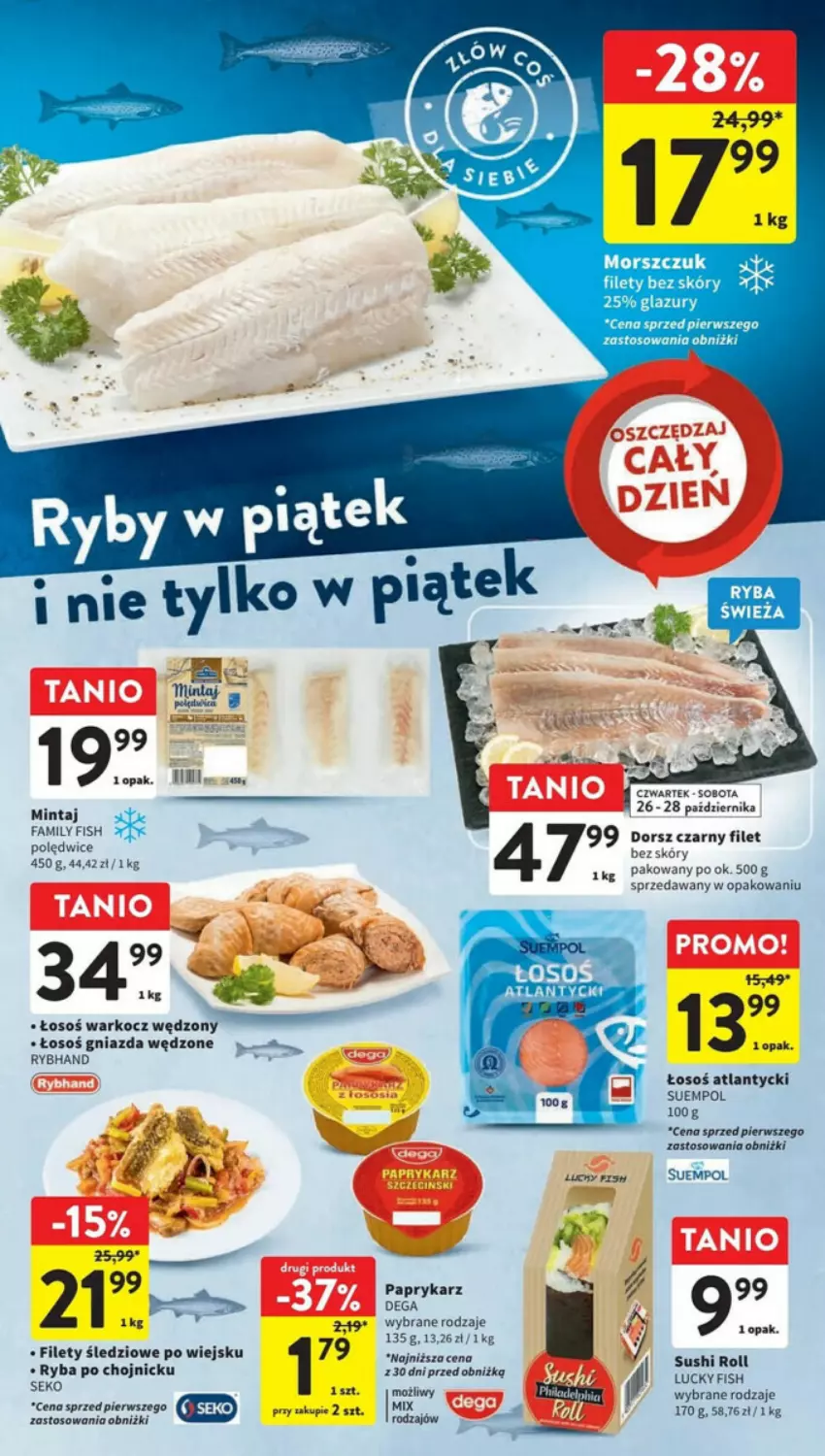 Gazetka promocyjna Intermarche - ważna 26.10 do 31.10.2023 - strona 11 - produkty: Dega, Dorsz, Koc, Lazur, Mintaj, Papryka, Paprykarz, Ryba, SEKO, Suempol, Sushi