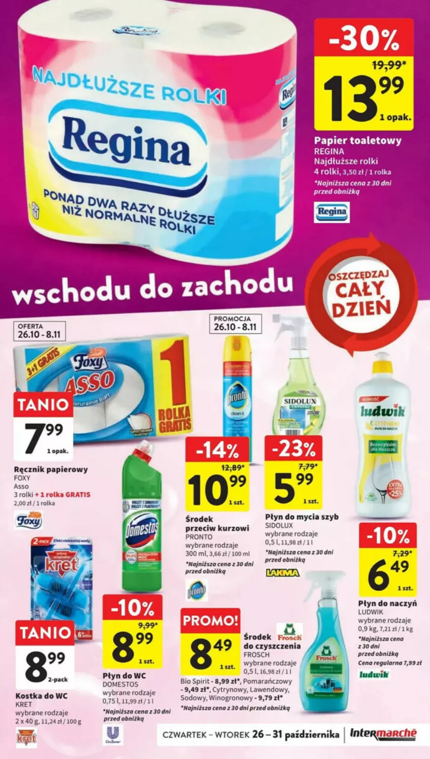 Gazetka promocyjna Intermarche - ważna 26.10 do 31.10.2023 - strona 31 - produkty: Domestos, Frosch, Kostka do wc, Kret, Ludwik, Papier, Płyn do mycia, Płyn do wc, Pronto, Ręcznik, Rolki, Wino