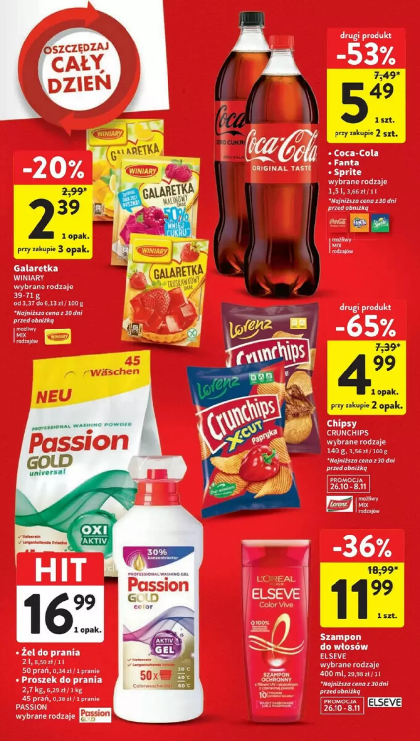 Gazetka promocyjna Intermarche - ważna 26.10 do 31.10.2023 - strona 40 - produkty: Coca-Cola, Crunchips, Elseve, Fa, Gala, Galaretka, Proszek do prania, Sprite, Szampon