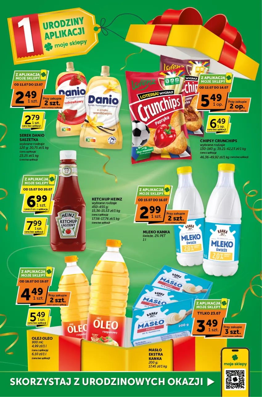 Gazetka promocyjna ABC - ważna 11.07 do 23.07.2024 - strona 2 - produkty: Chipsy, Crunchips, Danio, Heinz, Ketchup, Masło, Mleko, Olej, Oleo, Ser, Serek