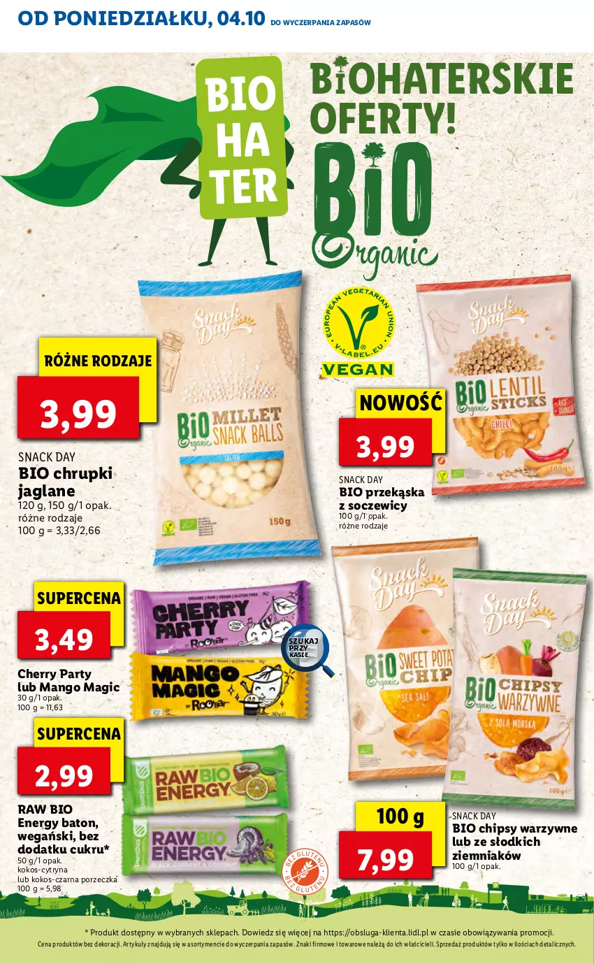 Gazetka promocyjna Lidl - KATALOG Z OFERTĄ BIO - ważna 04.10 do 07.10.2021 - strona 20 - produkty: Baton, Chipsy, Chrupki, Kokos, Mango, Por