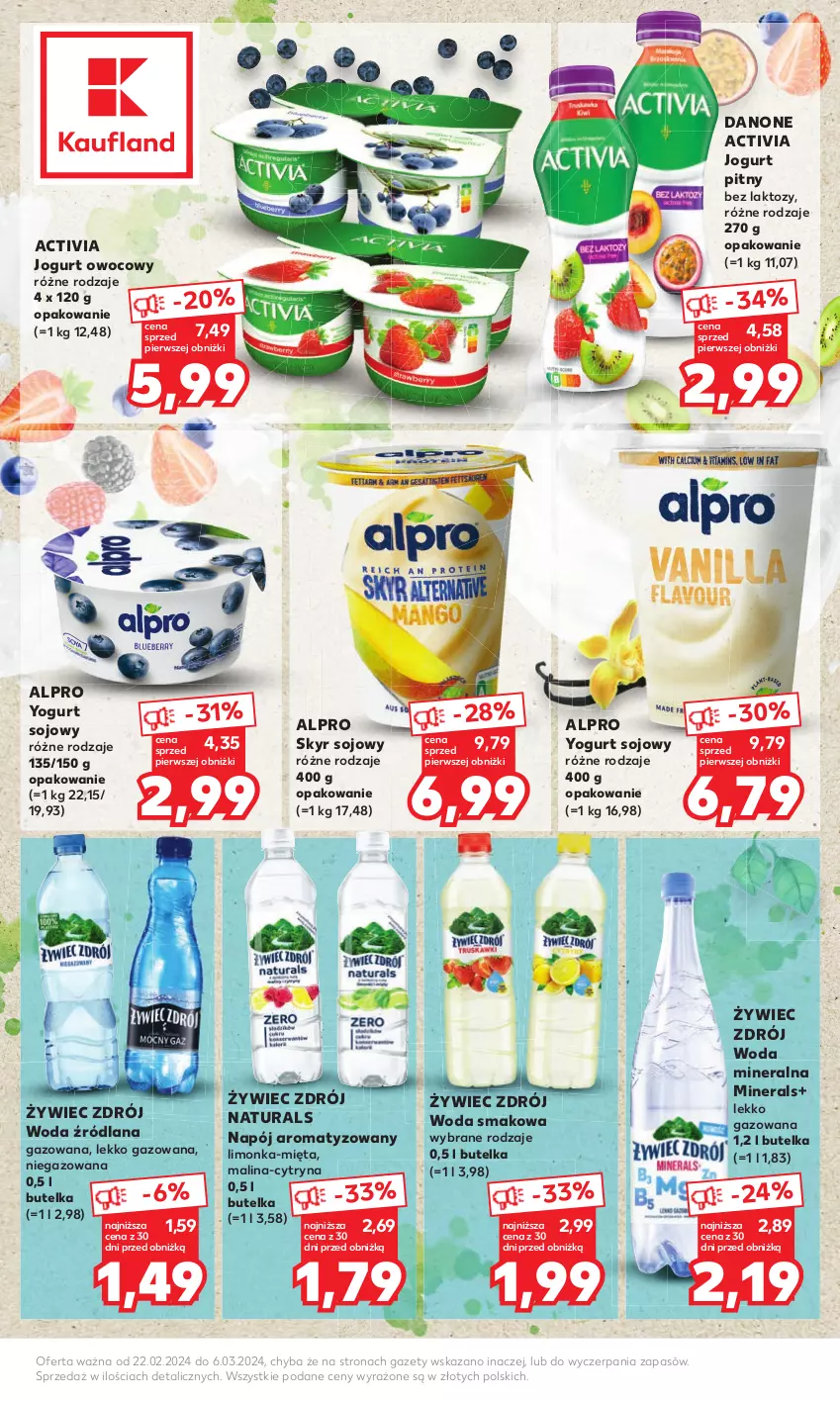 Gazetka promocyjna Kaufland - Kaufland - ważna 22.02 do 06.03.2024 - strona 2 - produkty: Activia, Alpro, Danone, Jogurt, Jogurt owocowy, Jogurt pitny, LANA, Limonka, Mięta, Napój, Woda, Woda mineralna