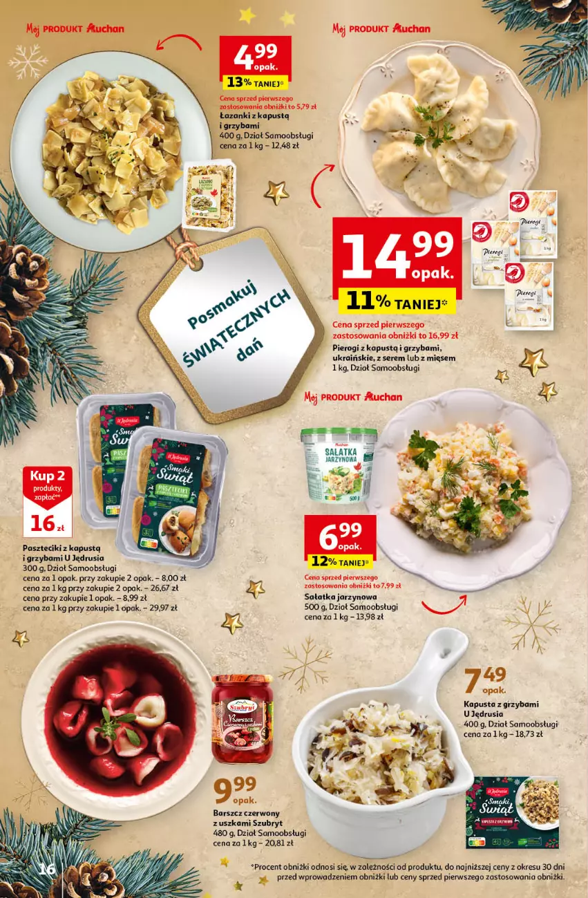 Gazetka promocyjna Auchan - Gazetka Magia Świąt Część 5 Hipermarket Auchan - ważna 14.12 do 23.12.2023 - strona 16 - produkty: Kapustą, Pierogi, Sałat, Sałatka, Ser, Szubryt