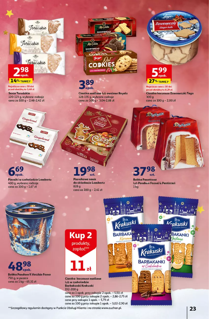 Gazetka promocyjna Auchan - Gazetka Magia Świąt Część 5 Hipermarket Auchan - ważna 14.12 do 23.12.2023 - strona 23 - produkty: Babka, Ciastka, Krakus, Krakuski, Piernik, Pierniki w czekoladzie, Ser, Tago