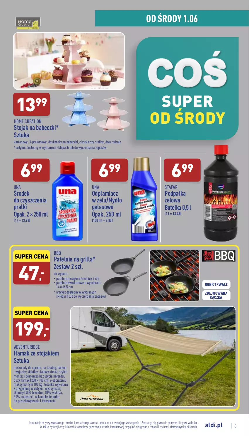 Gazetka promocyjna Aldi - Zaplanuj zakupy wcześniej - ważna 01.06 do 04.06.2022 - strona 3 - produkty: Babeczki, Ciastka, Gala, Grill, Hama, Leżanka, Mydło, Odplamiacz, Por, Praliny, Pralki, Sport, Stojak, Torba, Tran, Wełna