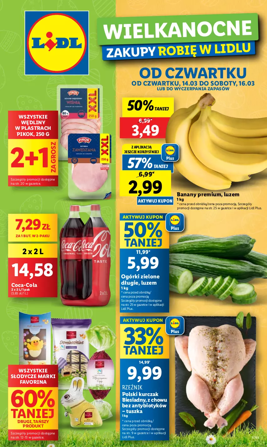 Gazetka promocyjna Lidl - GAZETKA - ważna 14.03 do 16.03.2024 - strona 1 - produkty: Banany, Coca-Cola, Fa, Kurczak, PIKOK, Tusz