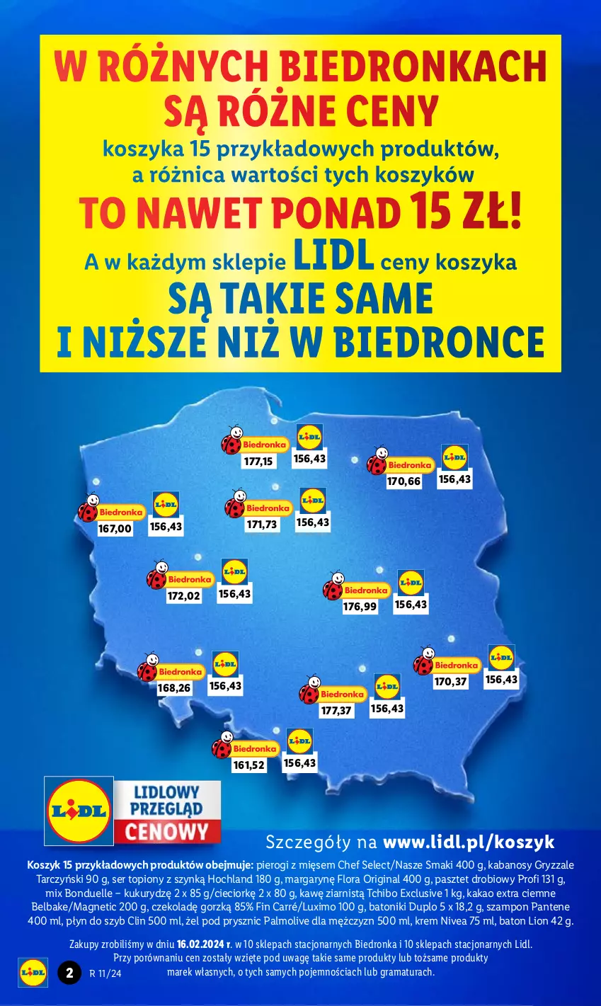 Gazetka promocyjna Lidl - GAZETKA - ważna 14.03 do 16.03.2024 - strona 2 - produkty: Baton, Bonduelle, Clin, Dron, Flora, Gin, Gra, Gry, Hochland, Kabanos, Kakao, Kosz, Lion, Nivea, Palmolive, Pantene, Pasztet, Pierogi, Płyn do szyb, Por, Rama, Ser, Ser topiony, Szampon, Tarczyński, Tchibo, Tonik, Top