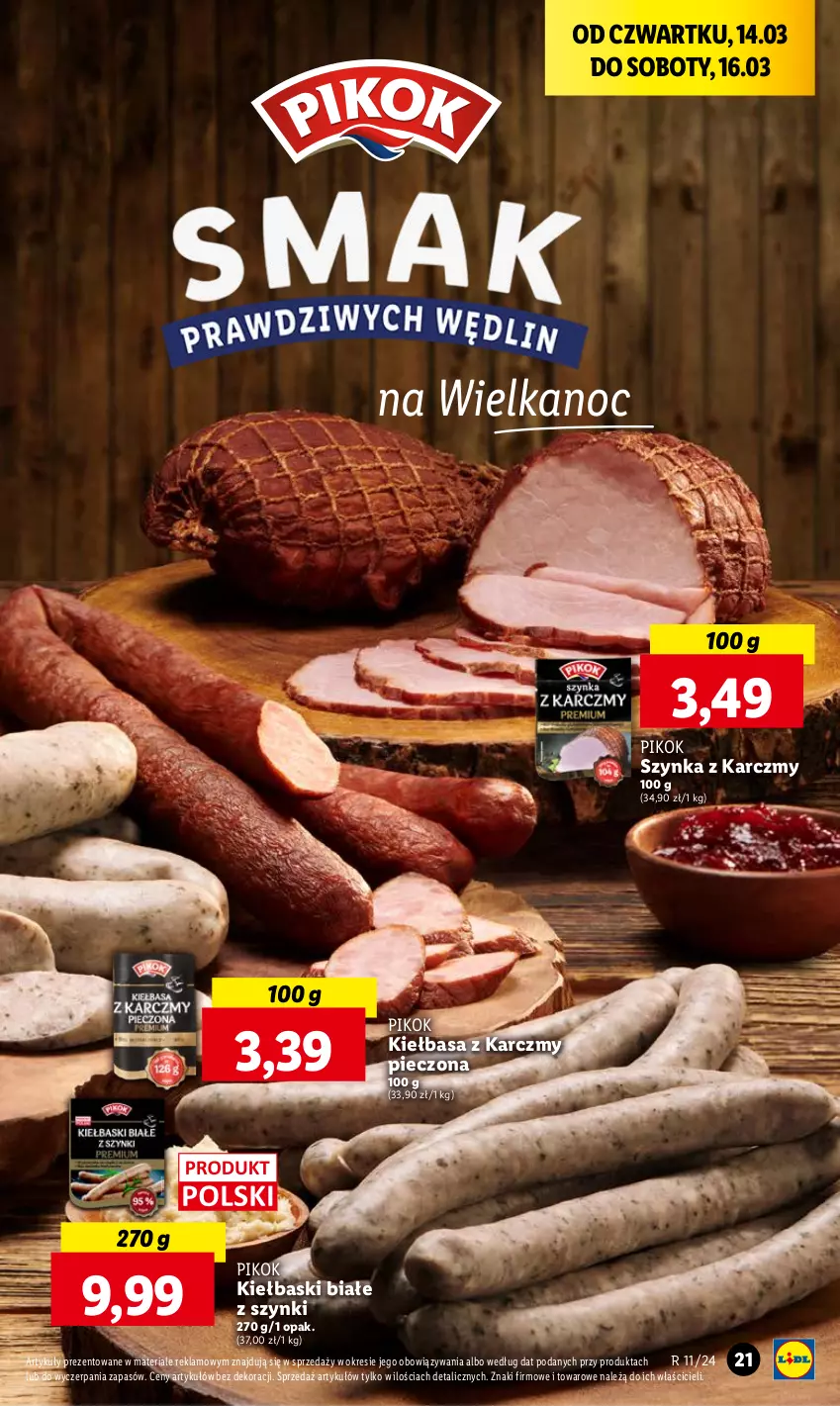 Gazetka promocyjna Lidl - GAZETKA - ważna 14.03 do 16.03.2024 - strona 21 - produkty: Kiełbasa, Kiełbaski białe, Piec, PIKOK, Szynka