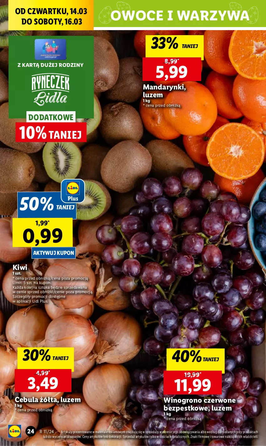 Gazetka promocyjna Lidl - GAZETKA - ważna 14.03 do 16.03.2024 - strona 26 - produkty: Cebula, Chleb, Kiwi, Mandarynki, Olej, Owoce, Ser, Warzywa, Wino