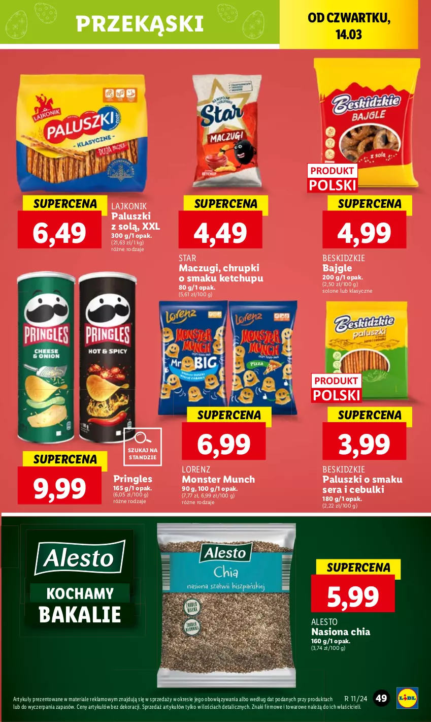 Gazetka promocyjna Lidl - GAZETKA - ważna 14.03 do 16.03.2024 - strona 55 - produkty: Bajgle, Beskidzki, Beskidzkie paluszki, Chia, Chrupki, Ketchup, Koc, Lajkonik, Lorenz, O nas, Pringles, Ser