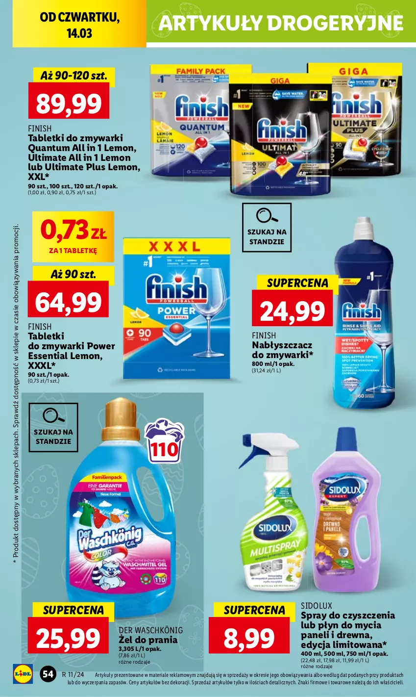 Gazetka promocyjna Lidl - GAZETKA - ważna 14.03 do 16.03.2024 - strona 62 - produkty: Finish, König, Płyn do mycia, Płyn do mycia paneli, Sidolux, Tablet, Tabletki do zmywarki, Zmywarki