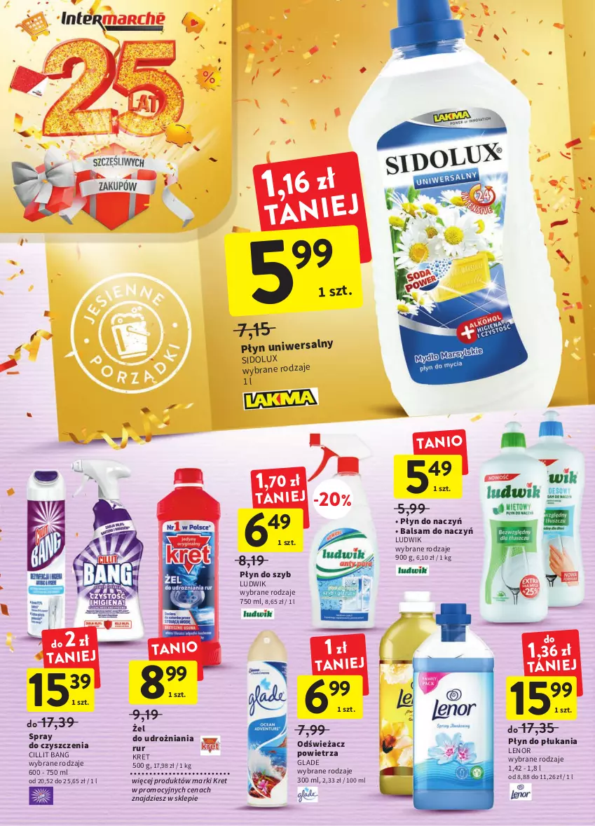 Gazetka promocyjna Intermarche - Gazetka Intermarche - ważna 13.10 do 19.10.2022 - strona 34 - produkty: Cillit Bang, Kret, Lenor, Ludwik, Odświeżacz powietrza, Płyn do płukania, Płyn do szyb, Sidolux, Spray do czyszczenia