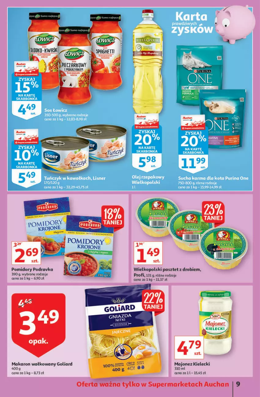 Gazetka promocyjna Auchan - Rysuje się przerwa na coś pysznego Supermarkety - ważna 26.08 do 01.09.2021 - strona 9 - produkty: Goliard, Majonez, Makaron, Pasztet, Podravka, Pomidory, Pomidory krojone, Por, Rust, Spaghetti