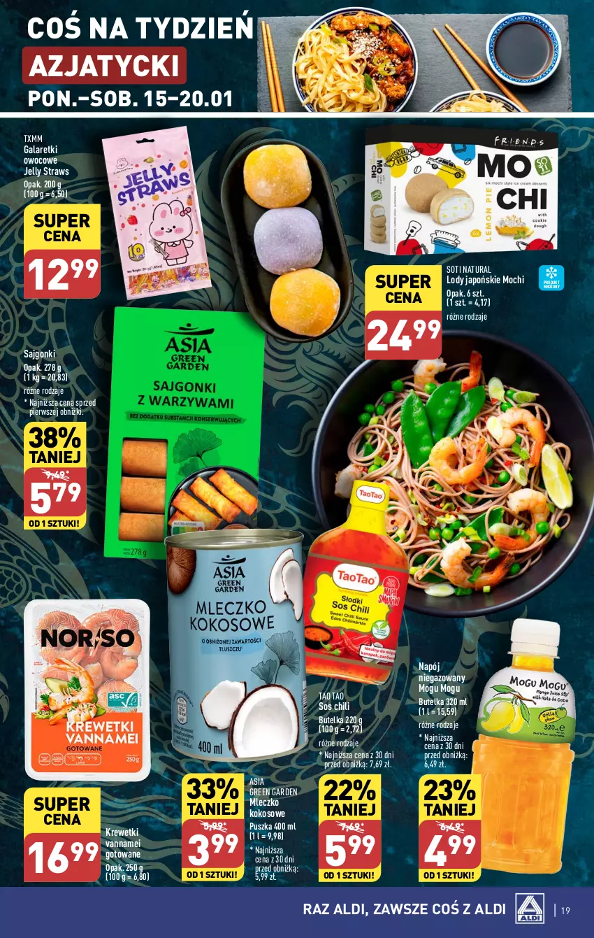 Gazetka promocyjna Aldi - Pełna oferta - ważna 15.01 do 20.01.2024 - strona 19 - produkty: Gala, Galaretki, Kokos, Krewetki, Lody, Mleczko, Napój, Napój niegazowany, Sajgonki, Sos