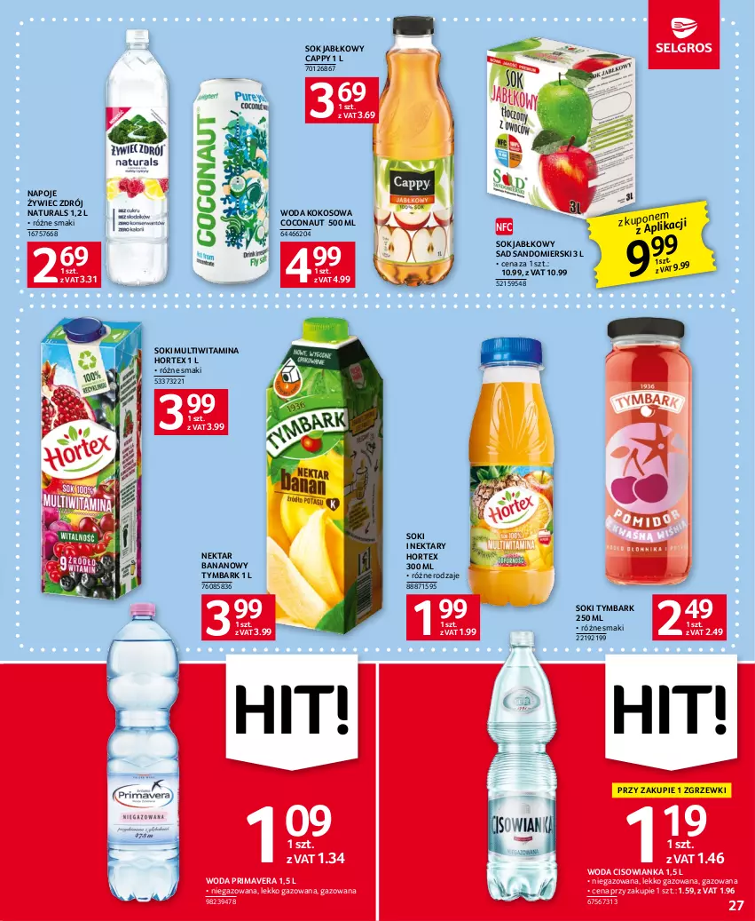 Gazetka promocyjna Selgros - Oferta spożywcza - ważna 18.05 do 31.05.2023 - strona 27 - produkty: Cappy, Cisowianka, Hortex, Kokos, Napoje, Nektar, Nektar bananowy, Prima, Primavera, Sok, Sok jabłkowy, Tymbark, Woda