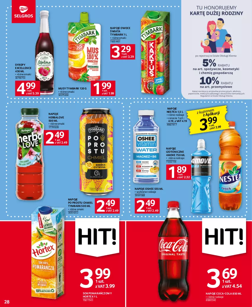 Gazetka promocyjna Selgros - Oferta spożywcza - ważna 18.05 do 31.05.2023 - strona 28 - produkty: Coca-Cola, Hortex, Mus, Napoje, Nestea, Oshee, Owoce, Sok, Sok pomarańczowy, Syrop, Syropy, Tymbark