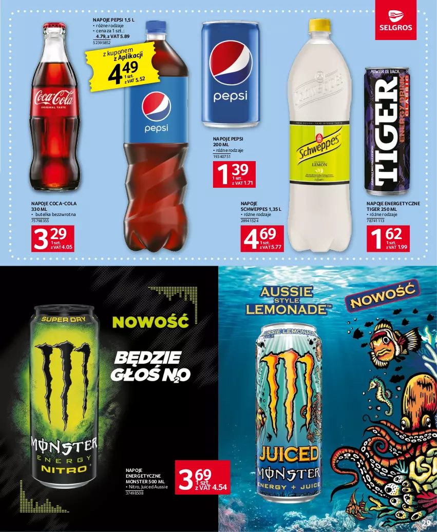 Gazetka promocyjna Selgros - Oferta spożywcza - ważna 18.05 do 31.05.2023 - strona 29 - produkty: Coca-Cola, Napoje, Pepsi, Schweppes, Tiger