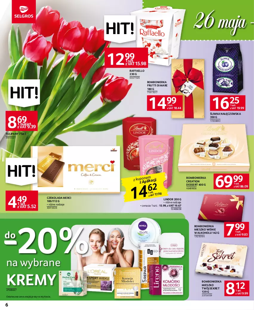 Gazetka promocyjna Selgros - Oferta spożywcza - ważna 18.05 do 31.05.2023 - strona 6 - produkty: Bukiet, Czekolada, Fa, Kret, Lindor, Merci, Raffaello, Ser, Tulipan