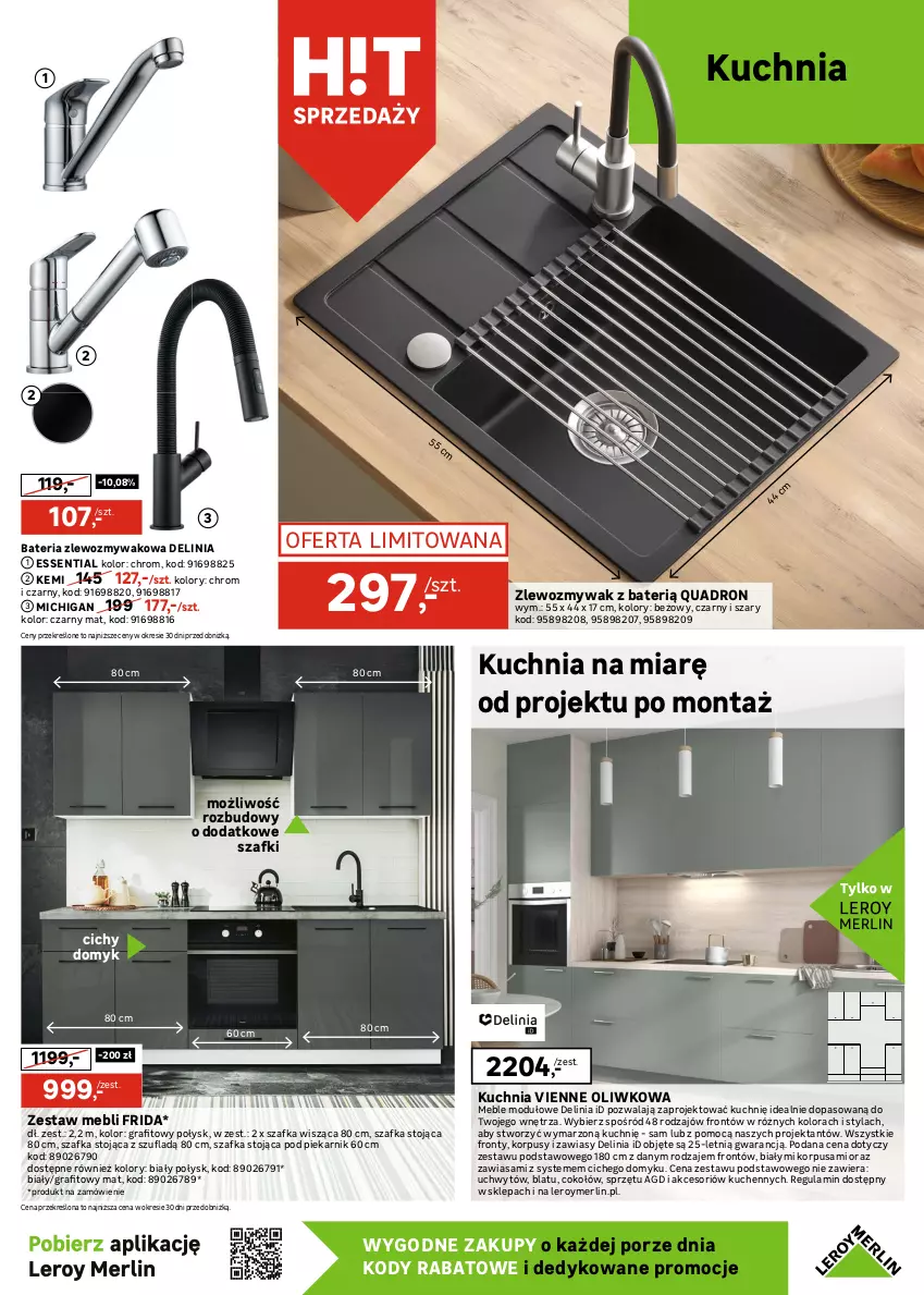 Gazetka promocyjna Leroy Merlin - Gazetka Leroy Merlin - ważna 15.10 do 17.11.2025 - strona 13 - produkty: Bateria, Bursztyn, Dron, Drzwi, Fa, Gra, Klamka, Korpusy, Kuchnia, Meble, Piekarnik, Por, Ser, Szafka, Zlew, Zlewozmywak